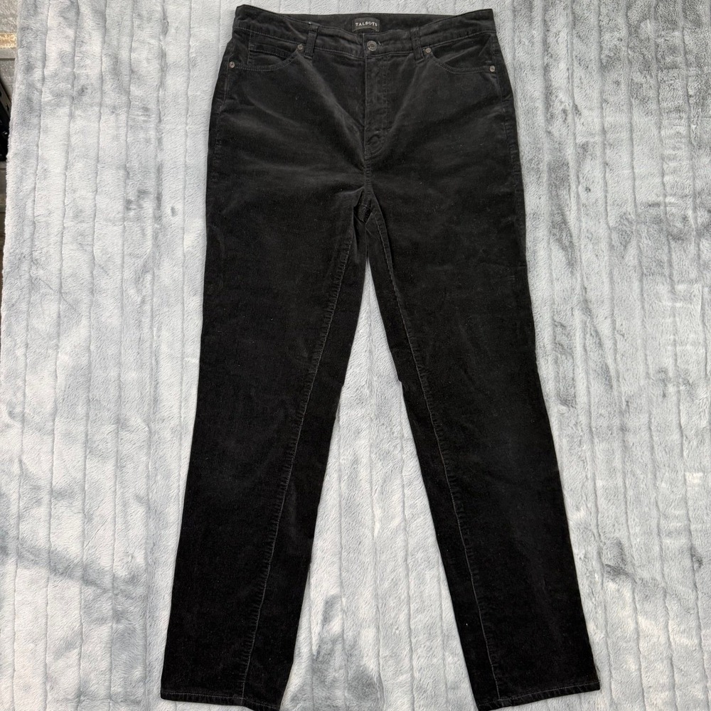 Talbots Womens Black Corduroy Straight Leg Pants Size 10 Stretch High Rise